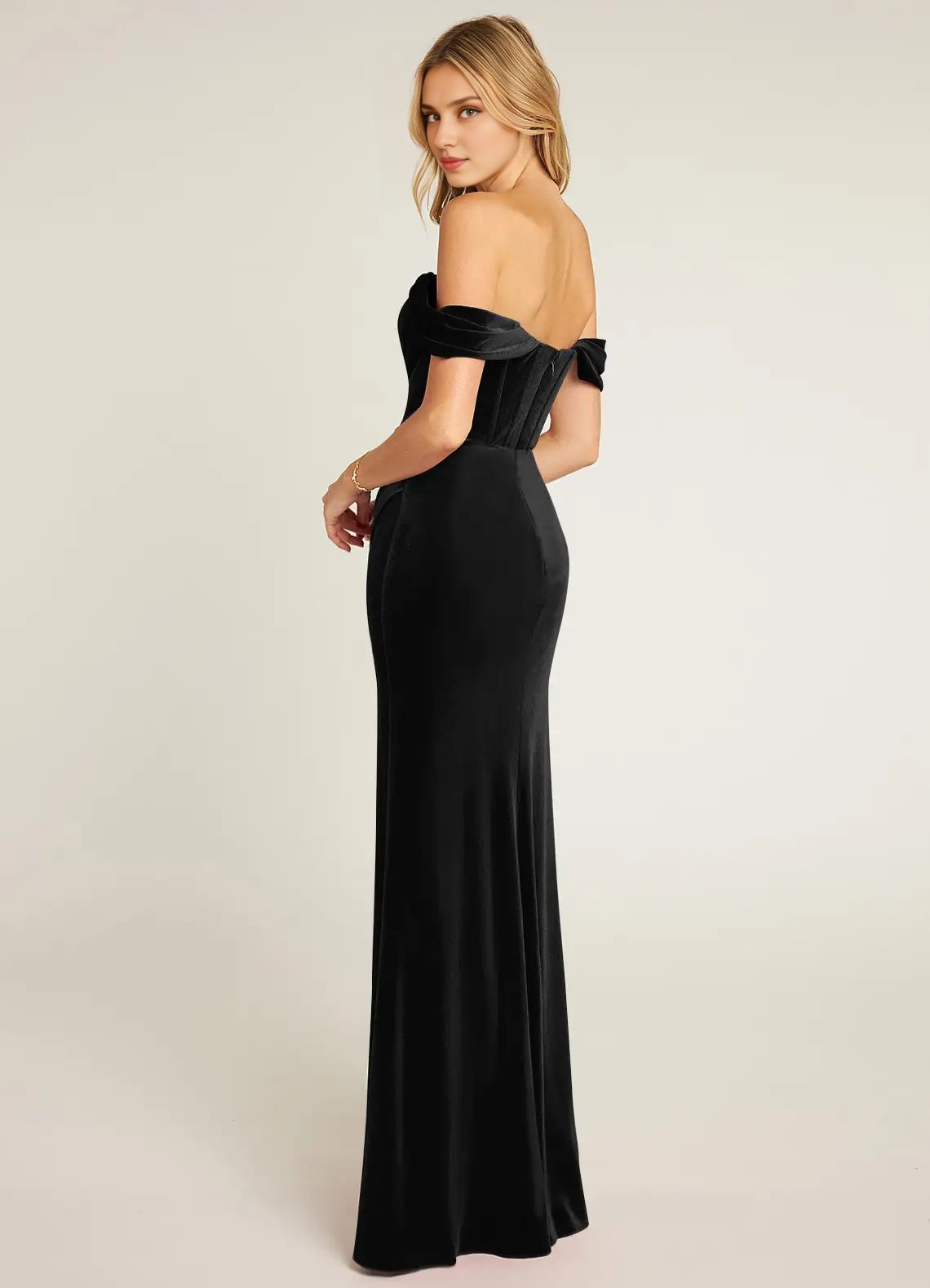 Tiendas con vestidos de fiesta Vestido de fiesta sin mangas de terciopelo con hombros descubiertos y abertura alta Vestidos formales